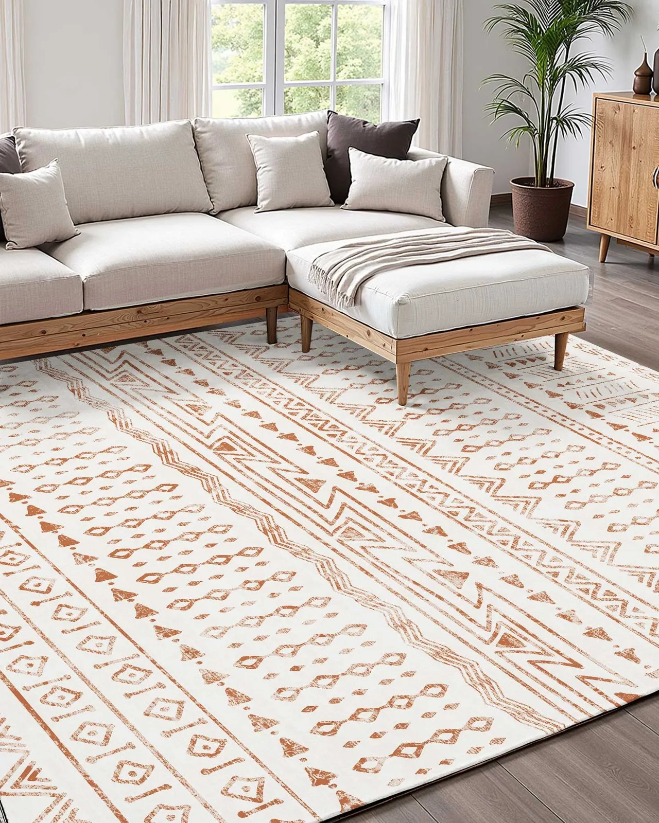 

Uimoso Large Area Rug 5 x 8 ft Anti-Skid Floor Mat Indoor Carpet Washable Beige