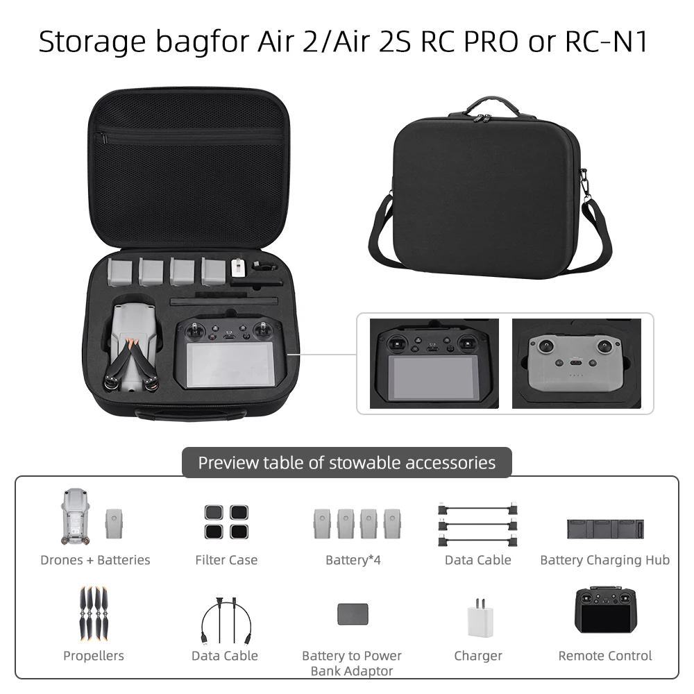 BRDRC Storage Bag For DJI Mavic Air 2/2S Drone Body RC PRO/RC-N1 Remote Controller Shoulder Bag Handbag For Drone Accessory