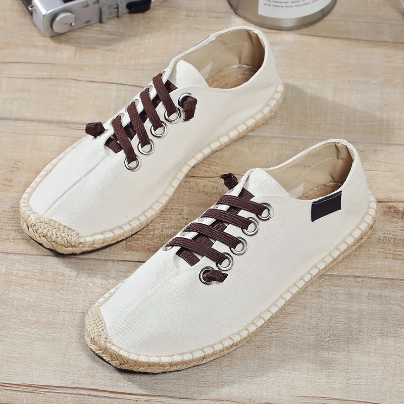 Spring Summer Cloth Shoes Cool Street Style Flat Mens Casual Breathable Plus Size 45 Beige Black Blue D3410