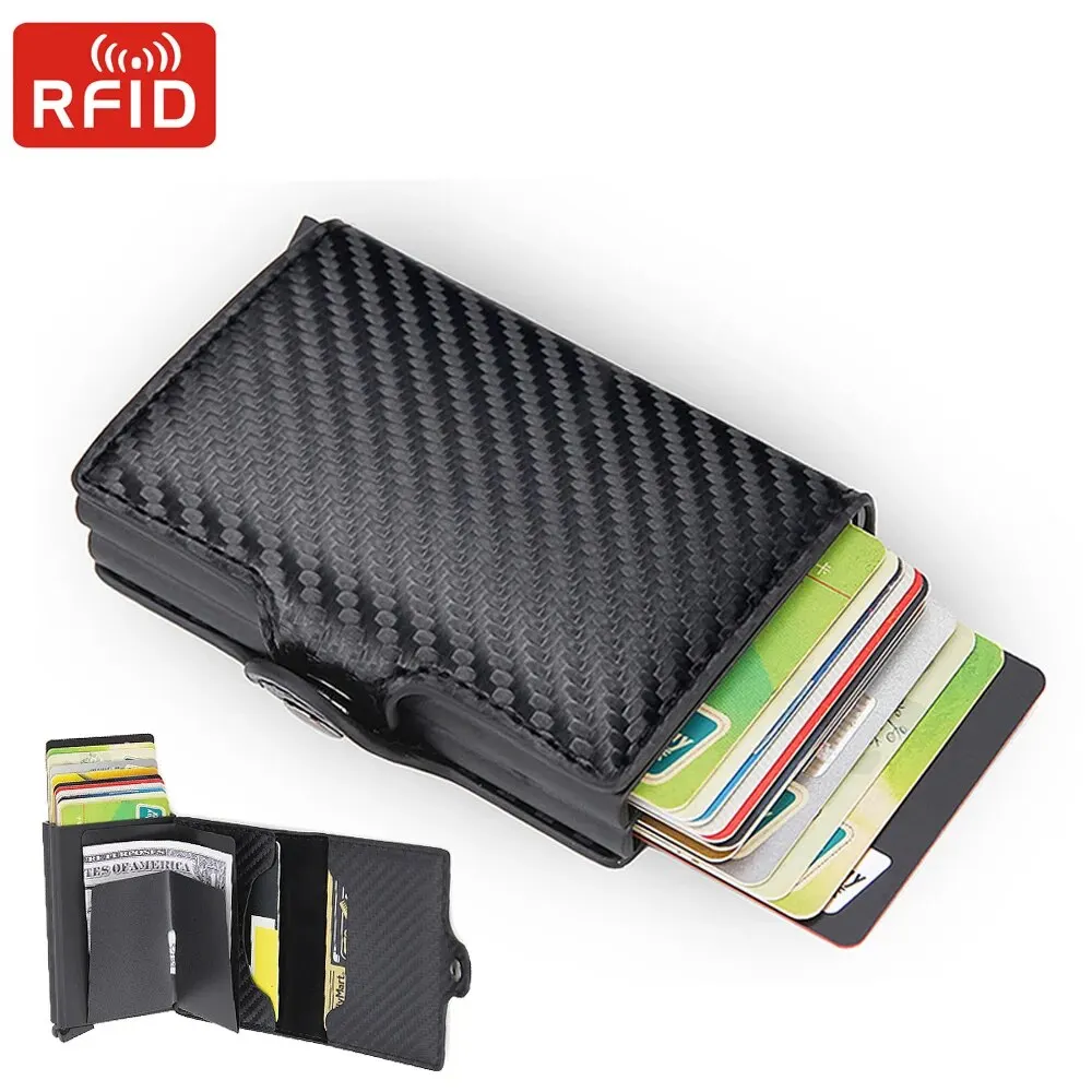 Carbon Fiber Anti Rfid Credit Card Holder Mens Double Cardholder Case Wallet Metal Business Bank Creditcard Minimalist Wallet