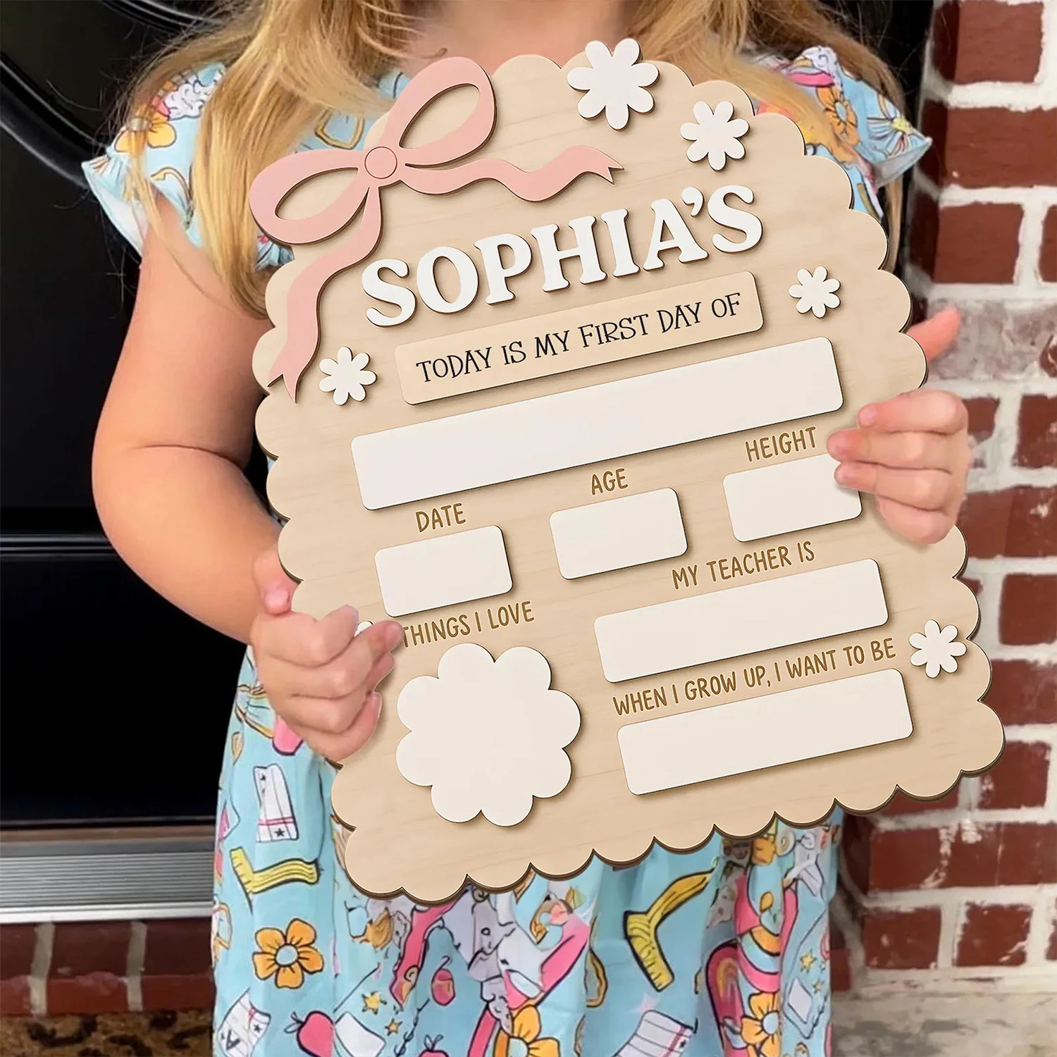 1Pc Custom First School Day Wooden Name Plaque,ChildHome Room Office Wall Door Decor,DIY Paintable,Nursery Birthday Wedding Gift image 3