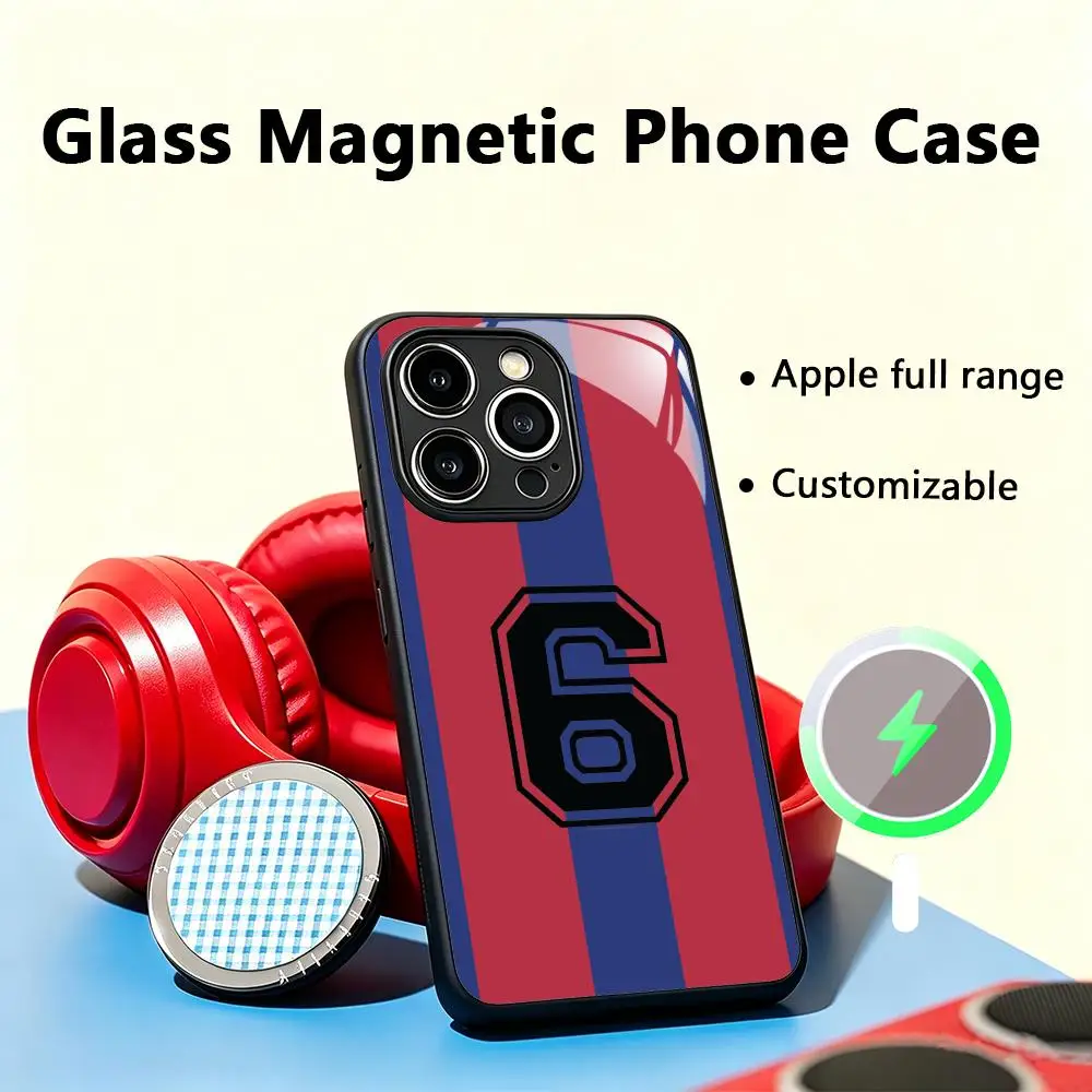 Funda Magnética de Cristal para iPhone 17 Air, 16, 15, 14, 13, 12, 11 Plus, Mini, Pro, Max con Diseño de Camisetas del FC Barcelona