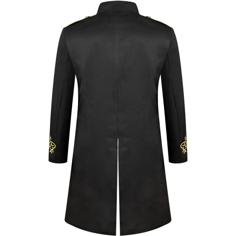 Cappotto da cavaliere pirata con bordo dorato Cappotto da uomo vintage ricamato uniforme con colletto alla coreana Costume Steampunk gotico vittoriano