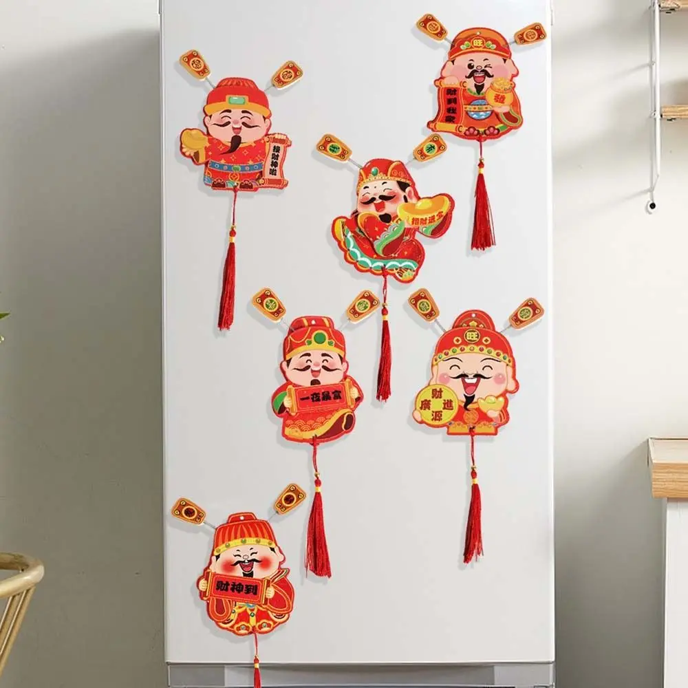 Cute Chinese God of Wealth Fridge Magnets Festive Traditional Snake Year Hanging Pendent Cartoon with Tassels