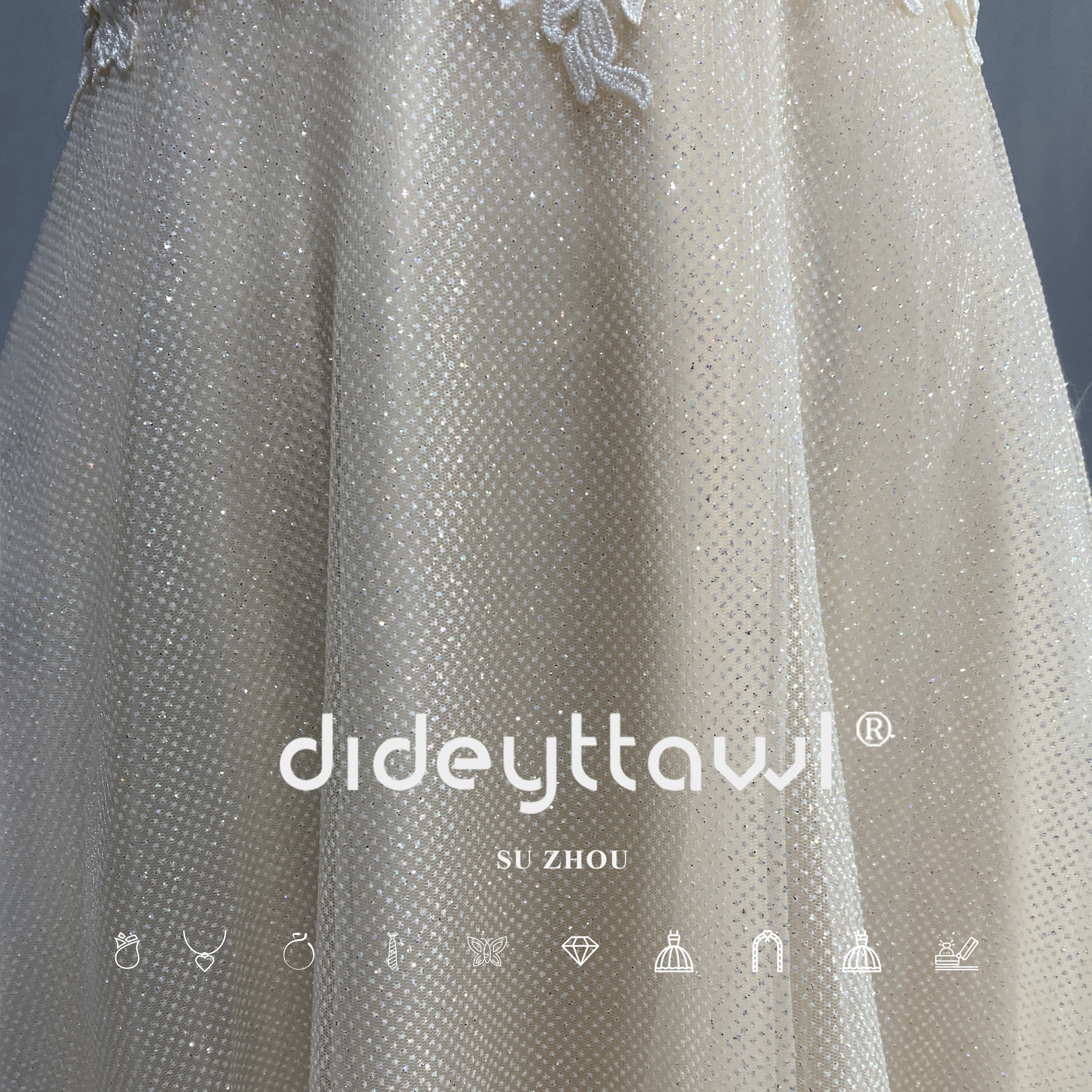 DIDEYTTAWL Champagne Shiny Tulle Boho Wedding Dress 2023 Sweetheart Spaghetti Straps Sleeveless A Line Lace Bridal Gown Sparkly