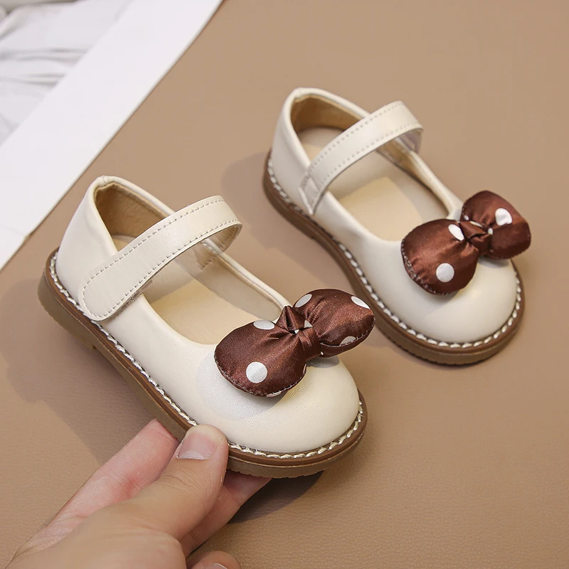 Kids Leather Shoes Baby Toddler Girl Flat Heel Round Toe Shoes Spring Summer Bowtie School Dress Shoe Infant Walk Princess Shoes