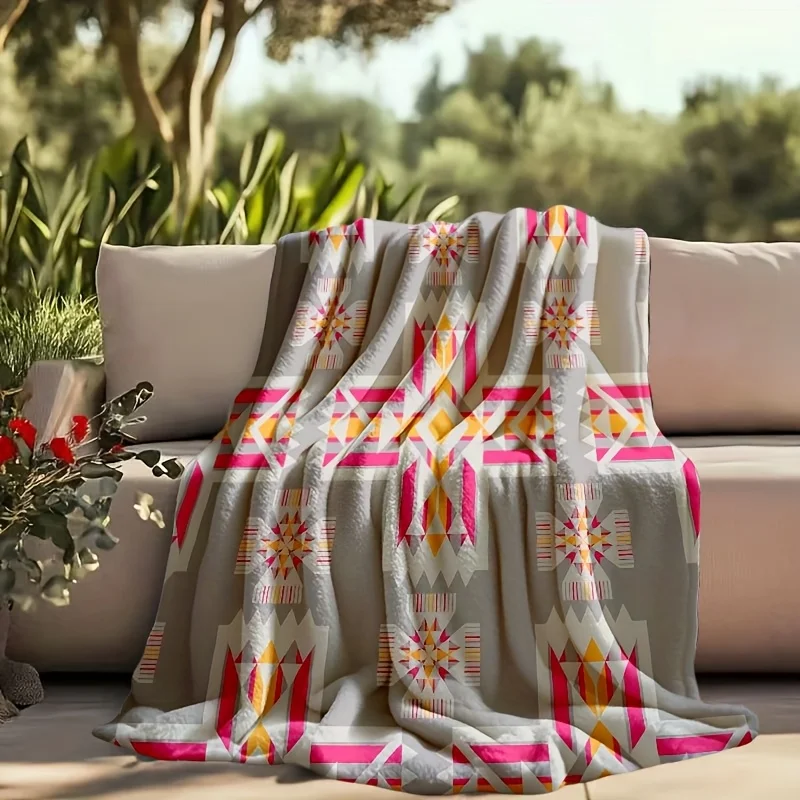 

1 шт. походное одеяло с геометрическим узором — мягкое и удобное уличное одеяло, подходящее для кровати, дивана, офиса и путешествий, Vers