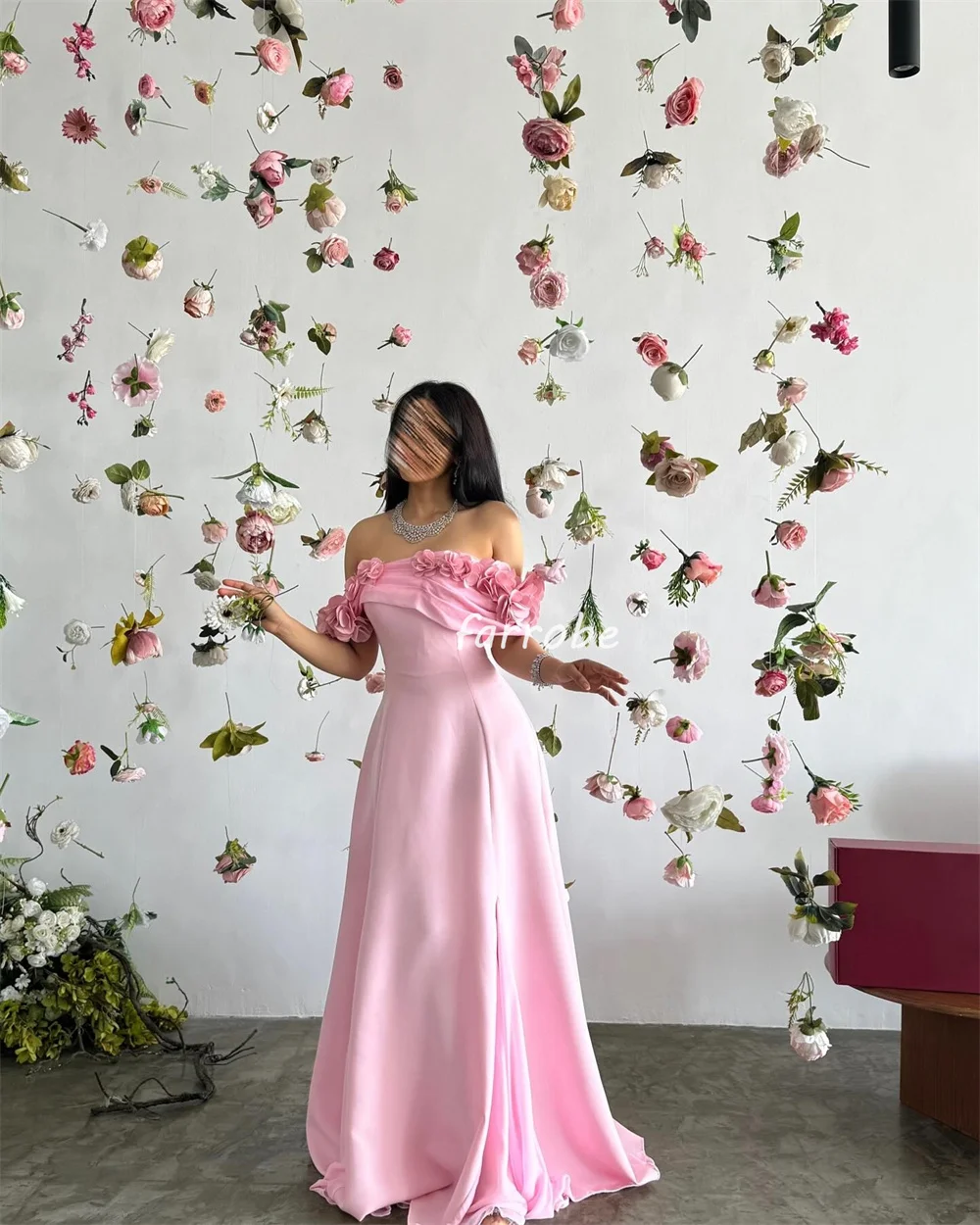 Customized Exquisite Formal Jersey Handmade Flower Pleat Draped A-line Off-the-shoulder Long Dresses Bespoke Occasion Dresses Fa