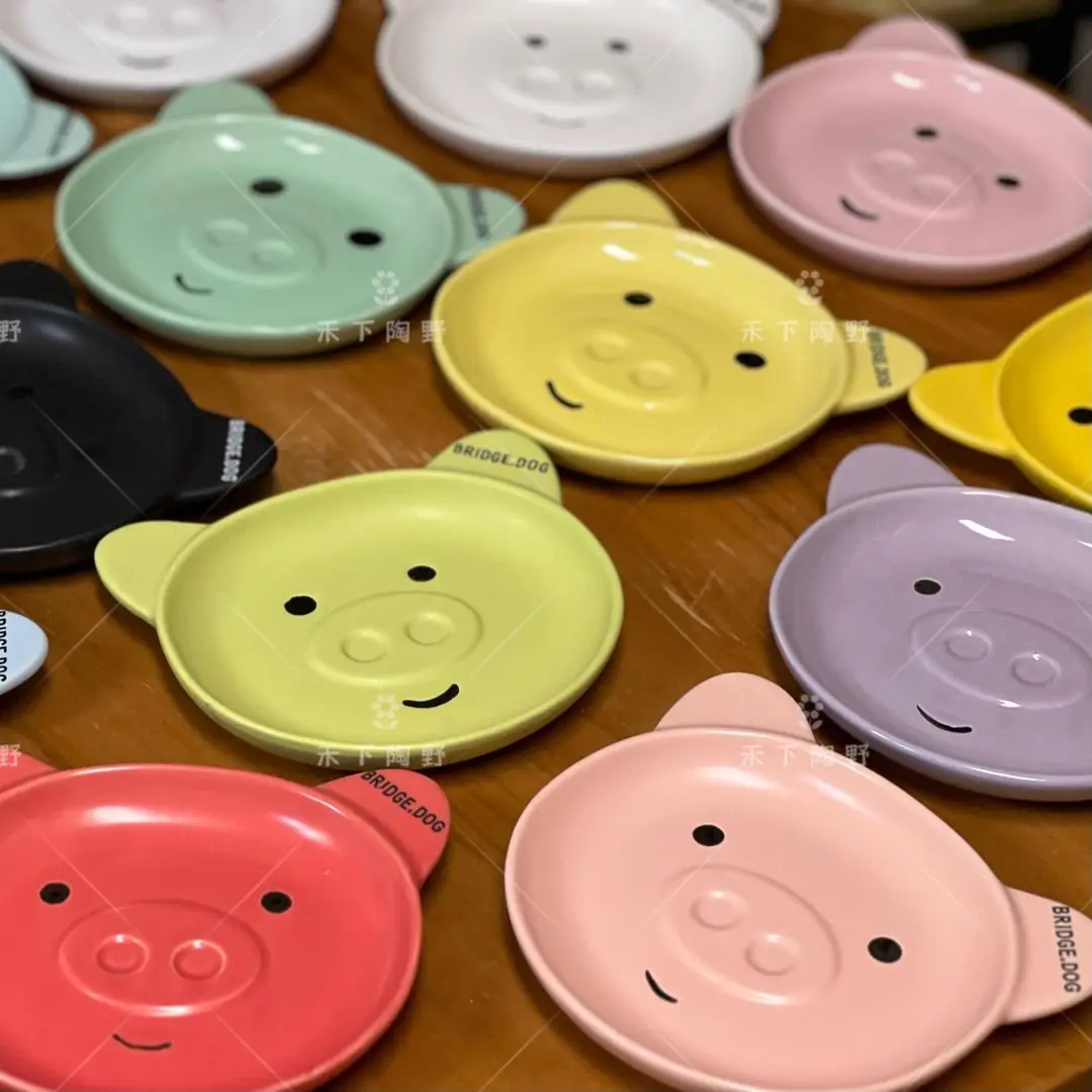 Pig Plate Ceramic Cat Bowl Cat Food Cute Dog Snack Plate Milk Plate Anti Black Chin Plates Cat Supplies Dog Pet Food Bowls