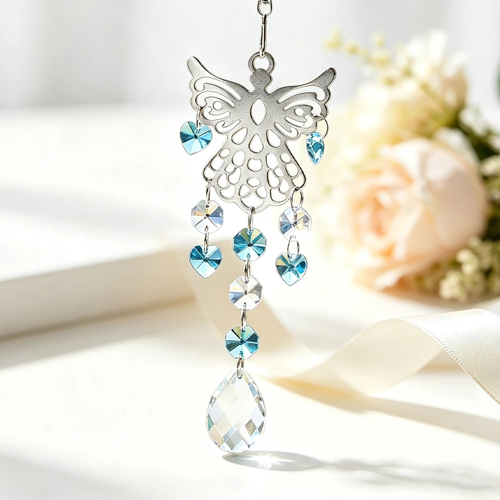 Guardian Angel Suncatcher Lucky Hanging Heart Crystal Bead Prisms Car Pendant Rainbow Maker Window Garden Christmas Decor Gifts