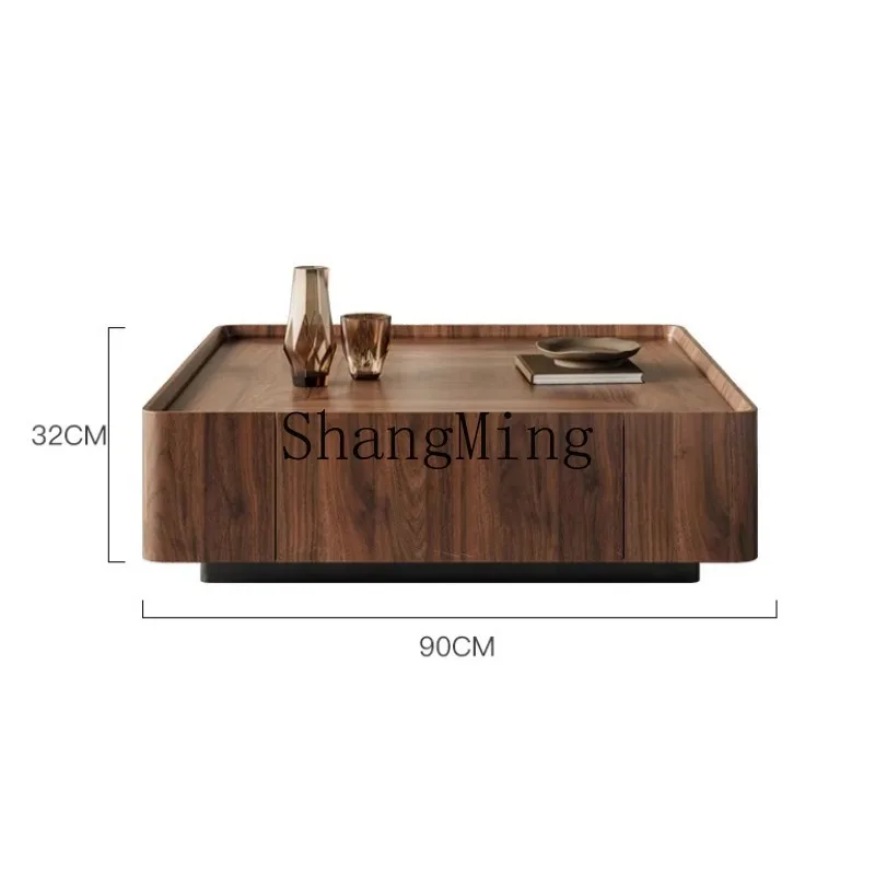 

CL minimalist black walnut solid wood coffee table square storage furniture modern simple small apartment coffee table