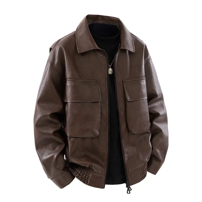 

Men's spring autumn winter pu leather jackets fashion motorcycle baseball jackets loose collar pilot jackets jacket coats
