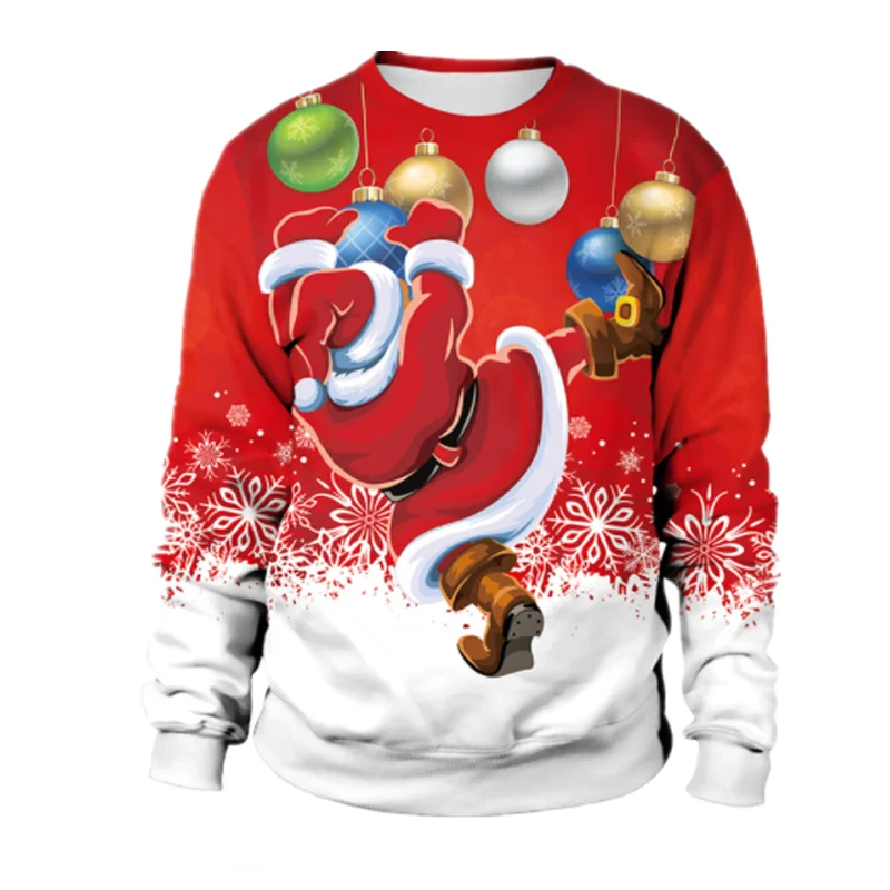 Navidad 2024 nueva impresión jersey de cuello redondo suéter hombres y mujeres amantes suéter de Navidad feo Otoño Invierno blusas