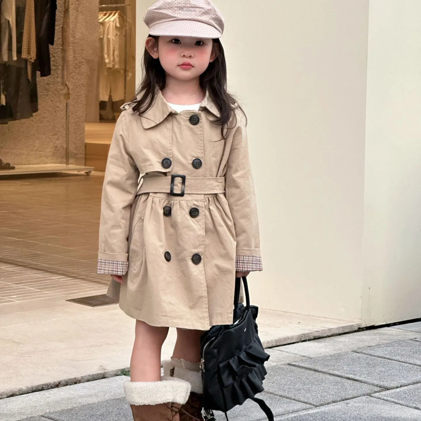 Girls Coat 2025 Autumn New British Style Waist Cinched Windbreaker Fashionable Daily Temperament Outfit