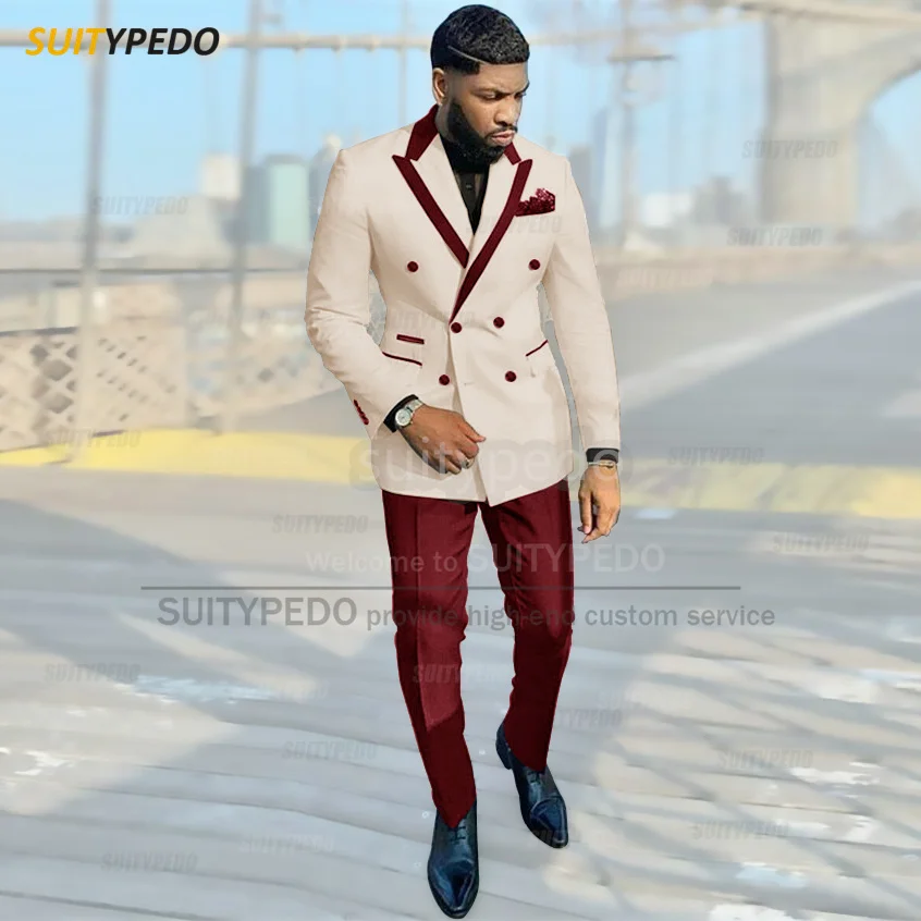 Luxury Suit Set For Men Formal Banquet Business Outfits Fashion Party Male Slim Fit Double Breasted Blazer Pants Two Pieces