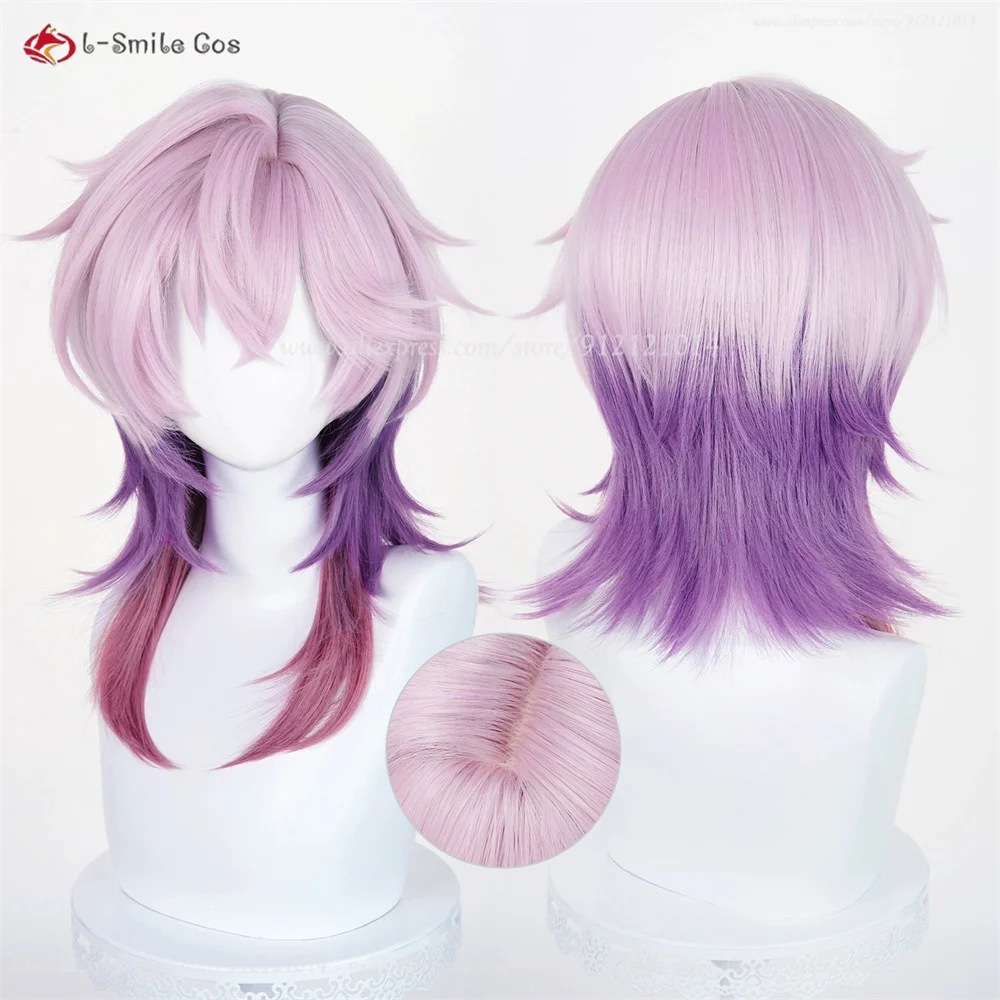 Parrucca cosplay Durin 55 cm parrucche sfumate miste viola per uomo donna parrucca cosplay anime capelli sintetici resistenti al calore Halloween