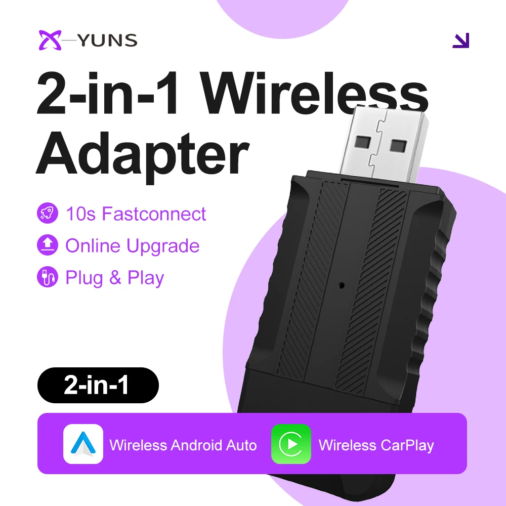 X-YUNS 2in1 Wireless CarPlay AI Mini Android Auto Box Plug&Play Automatic Connection Compatible with 99% of Cars For Car Radio