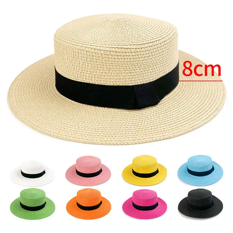 

Round Top Hat Flat Top Straw Hat Summer Travel Sun Shade Sun Hat Beach Large Brimmed Bowler Hat Caps For Men Hot