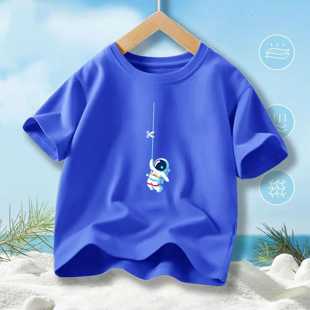Sommer Kinder Baumwolle Coole Lustige Astronaut Drucken T-shirt Beiläufige Lose Crew-neck Jungen T-shirt Hip Hop Kurzarm T YHYSZ1