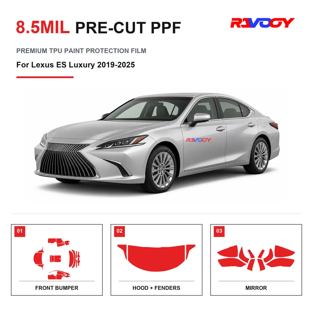Precut PPF For Lexus ES Luxury 2019-2025 8.5mil TPU Clear Paint Protection Film Self Healing Hydrophobic UV Stone Chip Guard