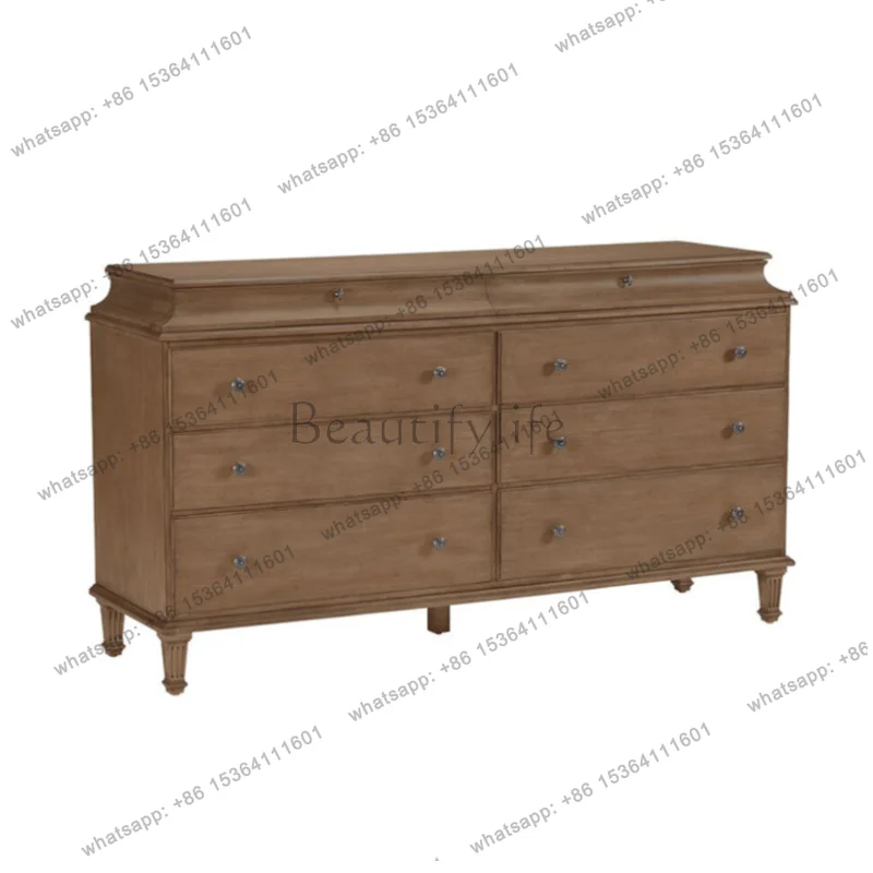 

French retro solid wood eight-bucket cabinet modern simple bedroom furniture light luxury entrance