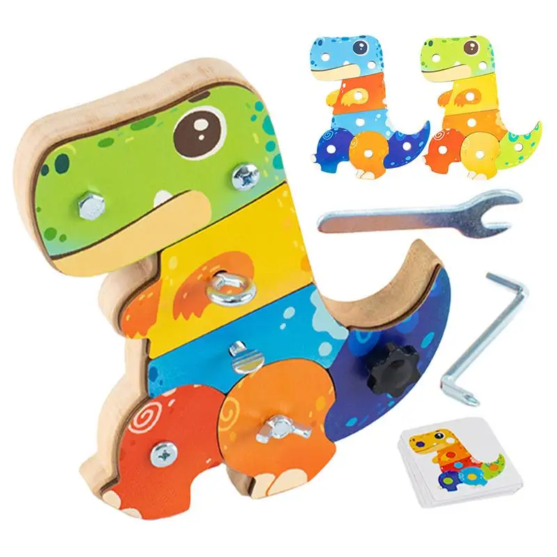 Kids Screw Toys Wooden Dinosaur Screw Toys Cute Multipurpose Screw Toys Colorful Educational Toys For Eye-Hand Coordination