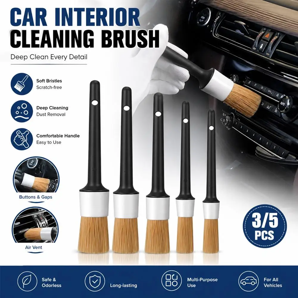 5/3Pcs Car Detailing Brush Set Scratch-Free Dense Bristles For Emblems Wheels Interior Cleaning Tool