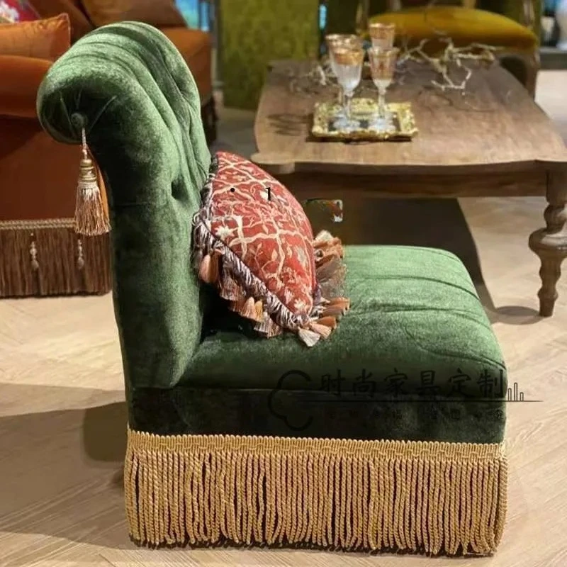 V1 Solid Wood Armless Creative Armchair Retro Wizard of   Dark Green Sofa