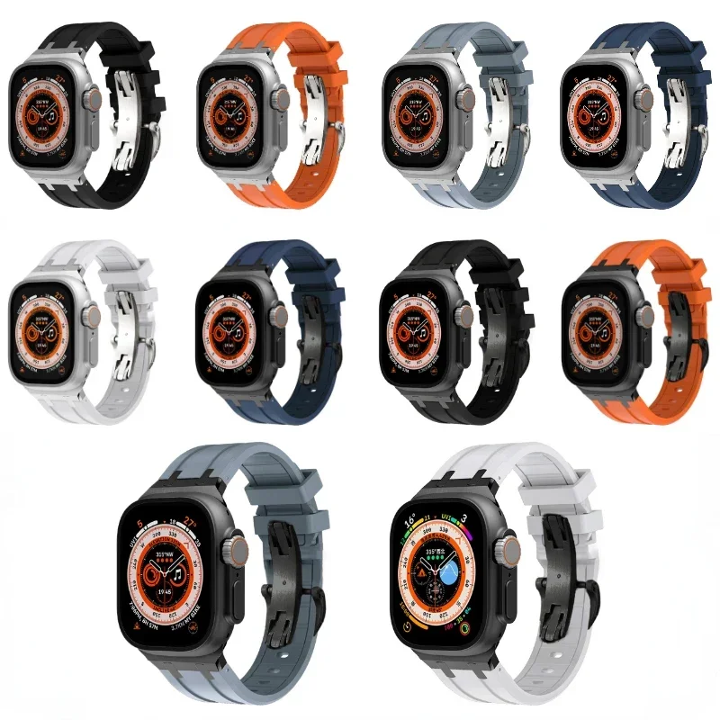 Жидкий силиконовый ремешок для Apple Watch Ultra2 49 мм 10Me 9 8 7 46 мм 45 мм 41 мм Браслет с металлической пряжкой-бабочкой 6 5 4 SE2 44 мм 40 мм
