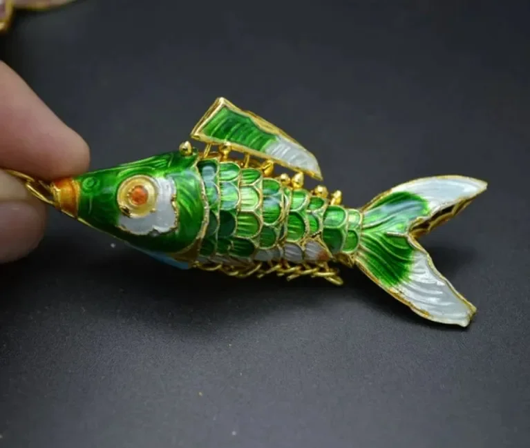 5pcs Wiggle Like Real Fish Chinese Cloisonne Mixed Colors About 45mm White Blue Green Carp Fish Necklace Pendants