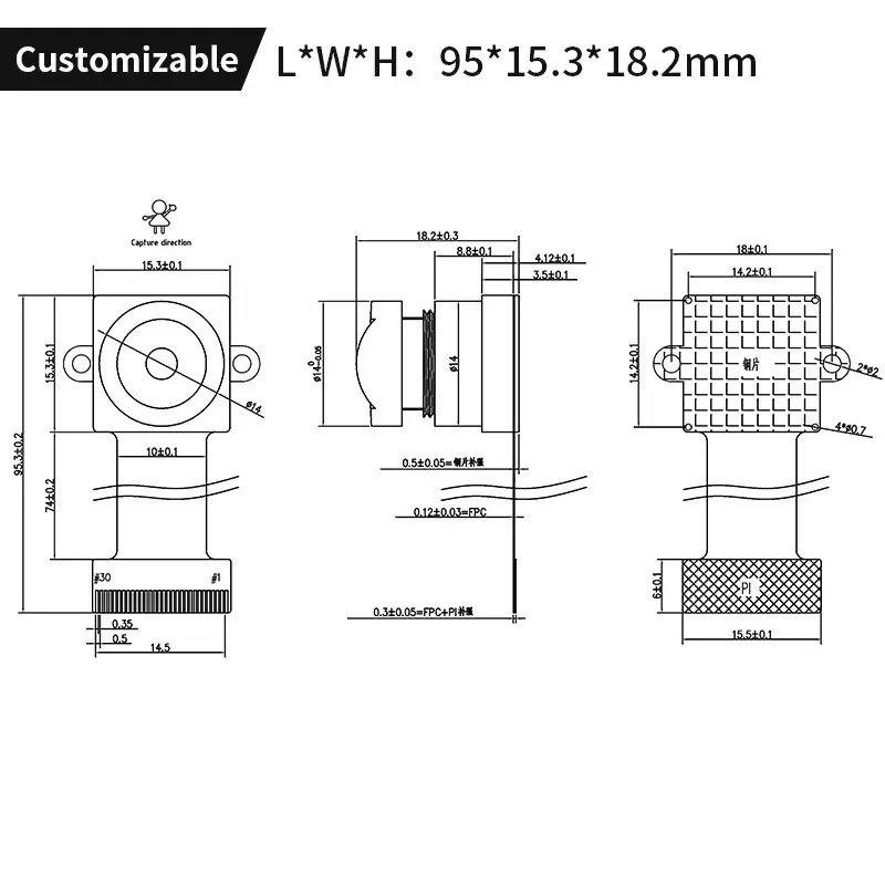 Module de caméra MIPI aérienne Ultar HD 8MP IMX415 à faible éclairement 4K 90fps HDR UVA
