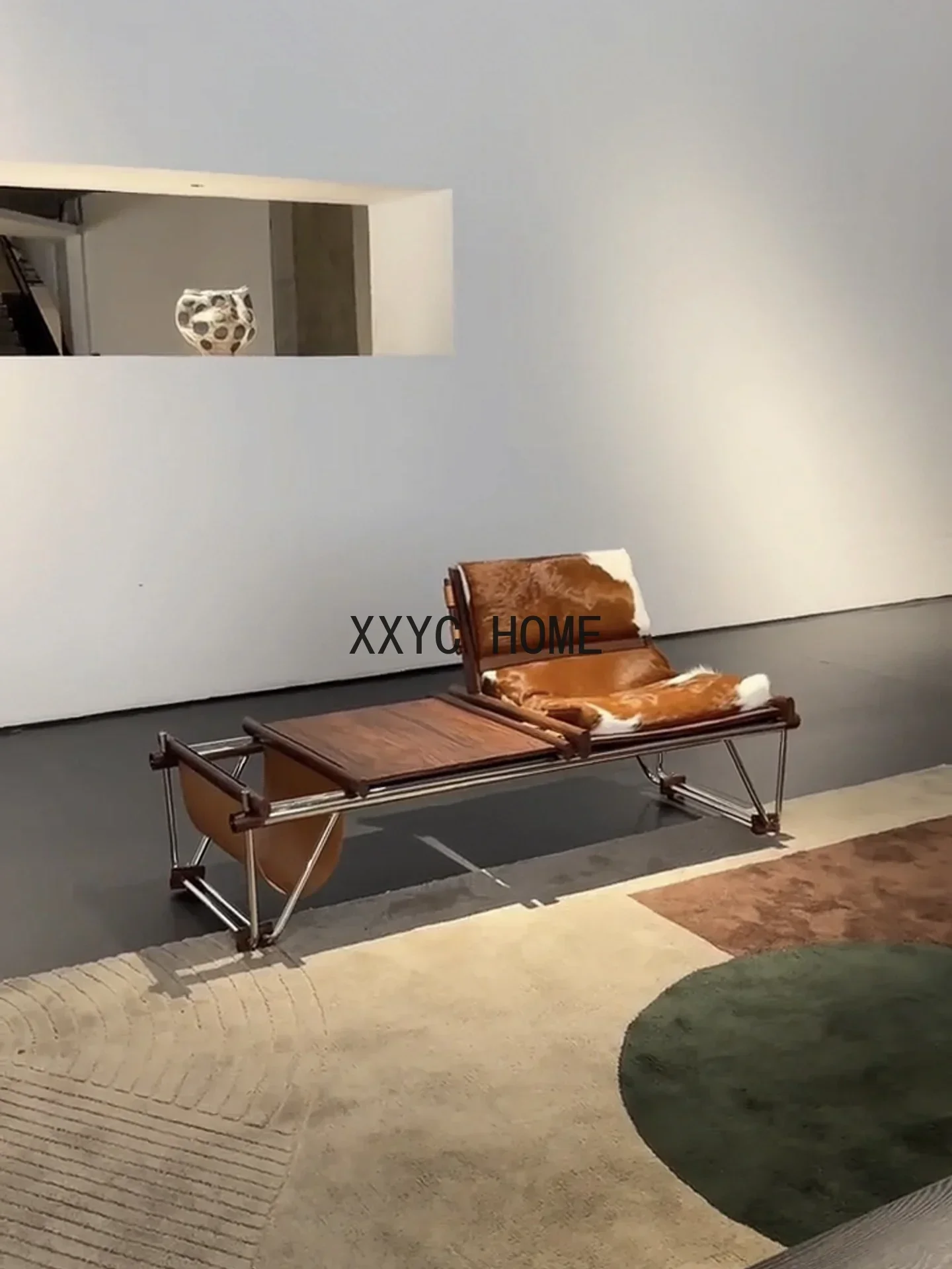 TAO Milk Cowhide Bench Mid-Ancient Leather Sofa Stool Stainless Steel Books and Newspapers Silent Coffee