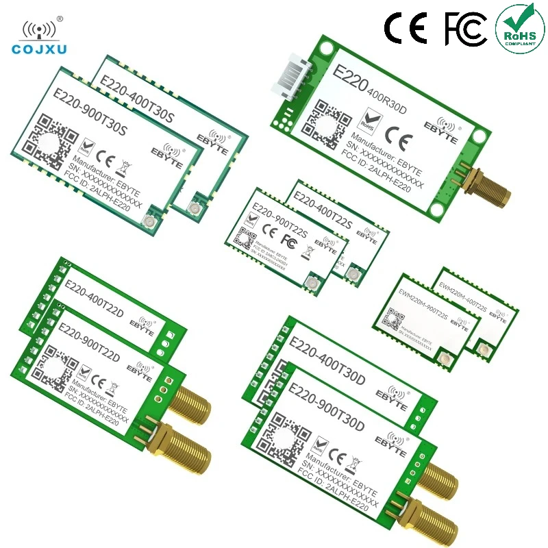 LLCC68 LoRa Module 868/915/433MHz 22/30dBm 5km10km RSSI COJXU E220-T Series Watchdog Stamp Hole Wireless Transceiver Receiver