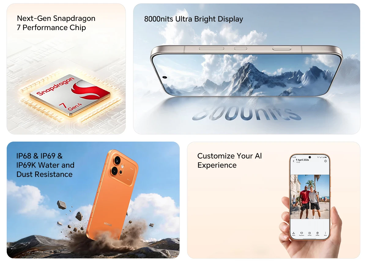 2026 Global Version HONOR 600 5G 8GB+256 Snapdragon 7 Gen 4 6.57'' 120Hz AMOLED Screen 200MP Main Camera 7000mAh 80W SuperCharge