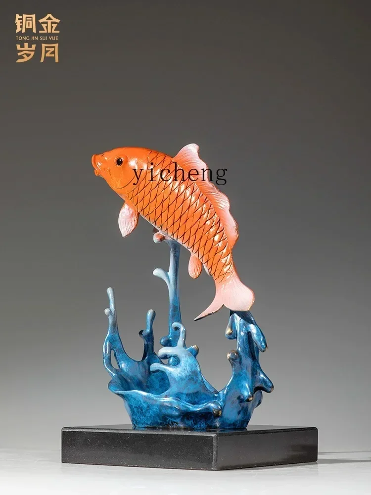 W28 Copper Gold Years Brass Goldfish Ornament New Chinese Home Living Room Desktop Decoration Crafts