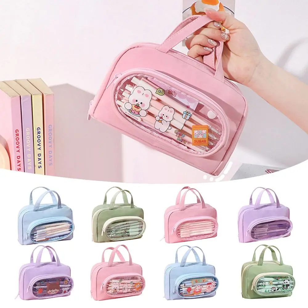 New Removable Pen Bag Waterproof Multi-layer Cosmetic Bag with Handle Send Random Stickers Stationery Storage Pouch