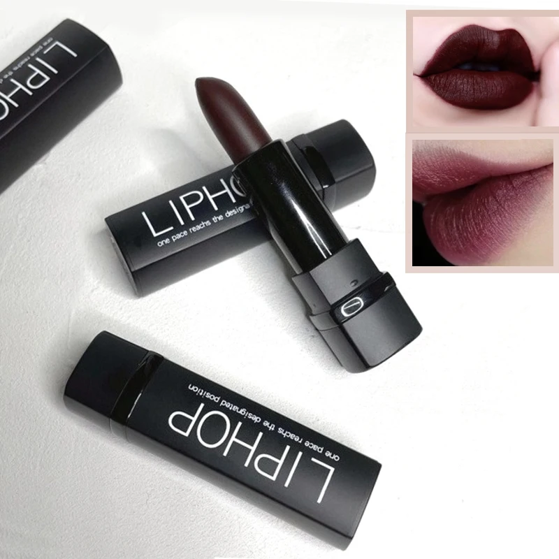 Lápiz labial rojo púrpura, barras de labios de Color oscuro Retro, mate, resistente al agua, Color azul vampiro, Maquillaje de fiesta de Halloween, Maquillaje, lápiz labial