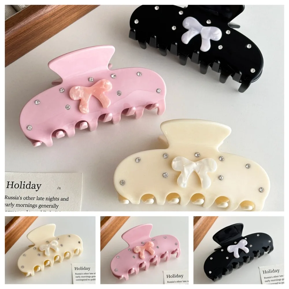 

Блестящая винтажная заколка в виде краба со стразами, Нескользящая элегантная заколка для волос с бантом, акриловая заколка для волос с кристаллами и уксусной кислотой, подарок