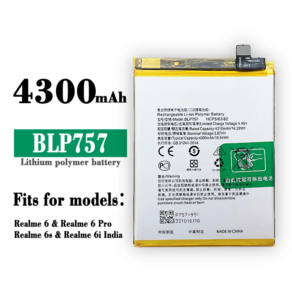 

High Quality Replacement Battery For OPPO Realme 6 6s 6 Pro 6i BLP757 Mobile Phone Built-in Lithium Batteries +Tool