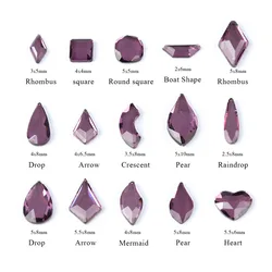 wholesale Purple violet Arrow Flat Back Nail Rhinestone Special Shaped Crystals Nail Art Stones 3D Personalized Decoration