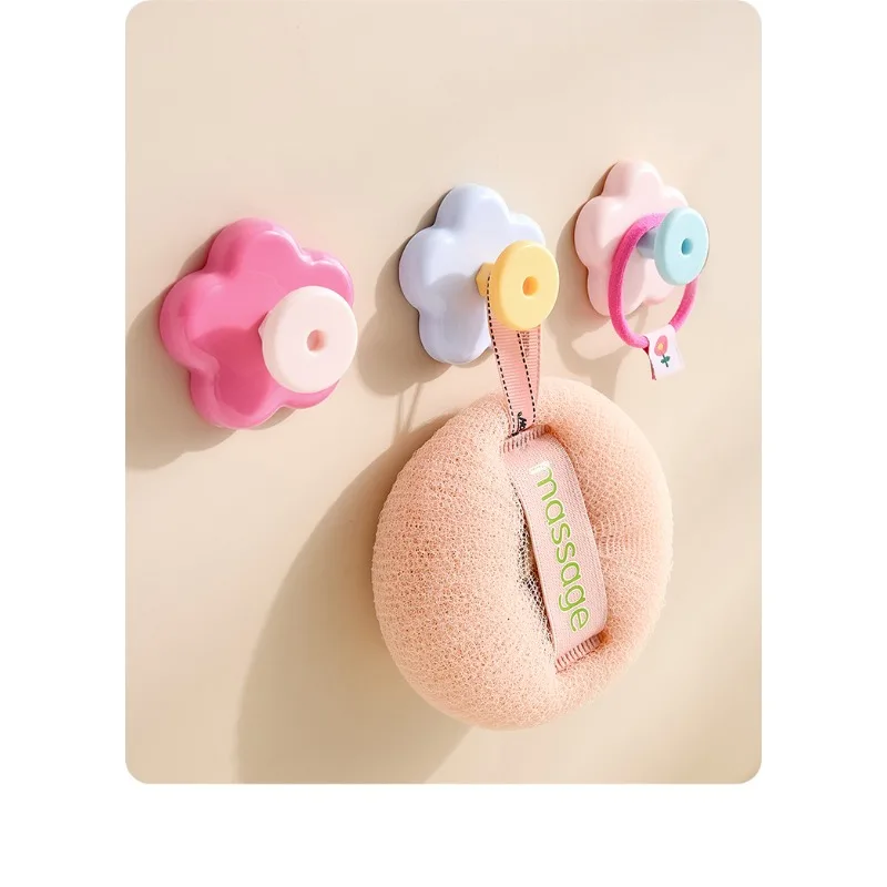 1 Pc Cute Dopamine Flower Adhesive Hook No Drill Wall Hanger Bathroom Towel Key Storage Decorative Trace-less Hook