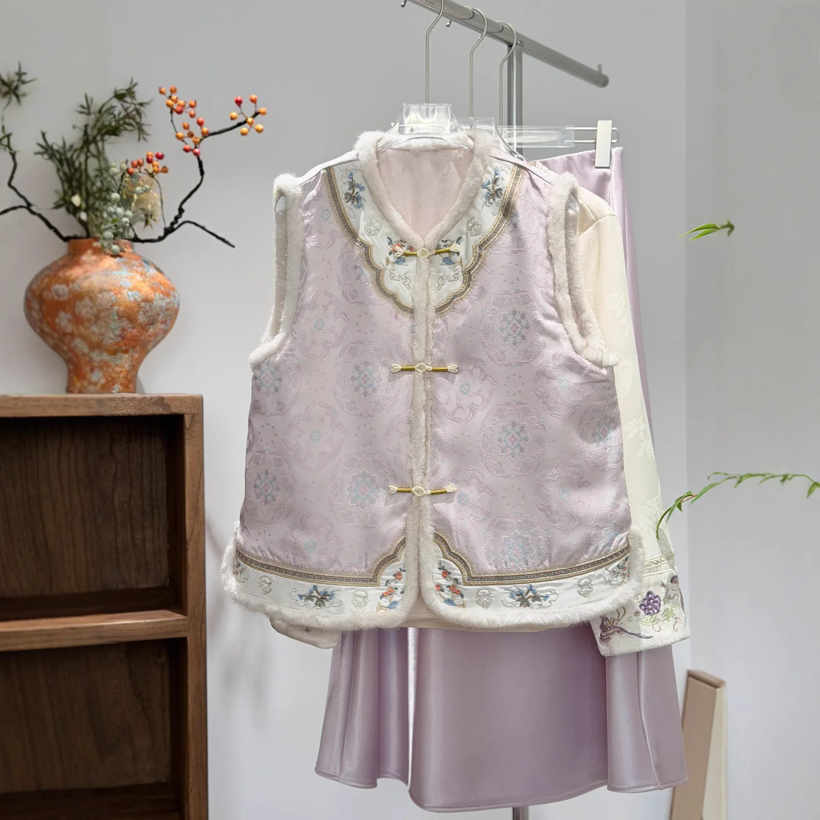 

Молодая модная двусторонняя одежда, женский жилет из тонкого хлопка, верхняя одежда, розовое новое вязаное трикотажное пальто в китайском стиле