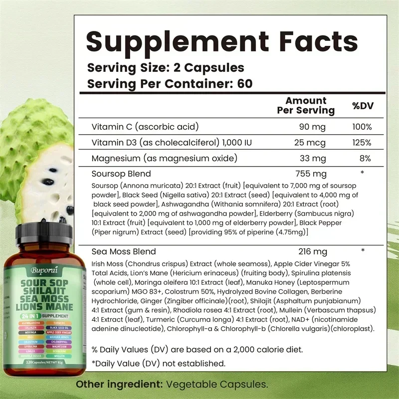 24-In-1 Soursop Supplement - Antioxidants, Improves Skin Health, Antioxidant, Promotes Digestion, Intestinal Detoxification