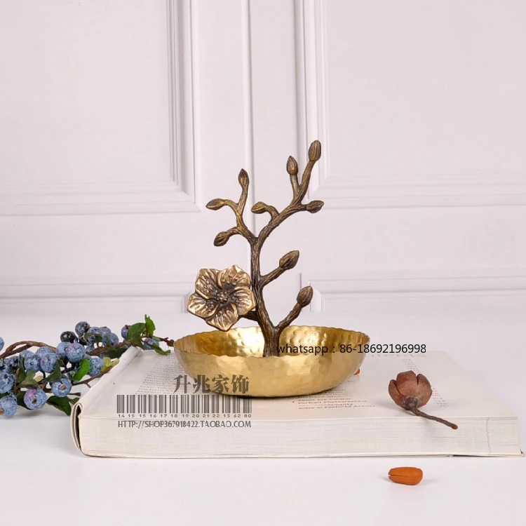 Brass Hand Hammer Threaded Olive Fruit Plum Blossom Vintage Nostalgic Jewelry Tray Holder Gold and Silver Jewelry Pendant Tray O