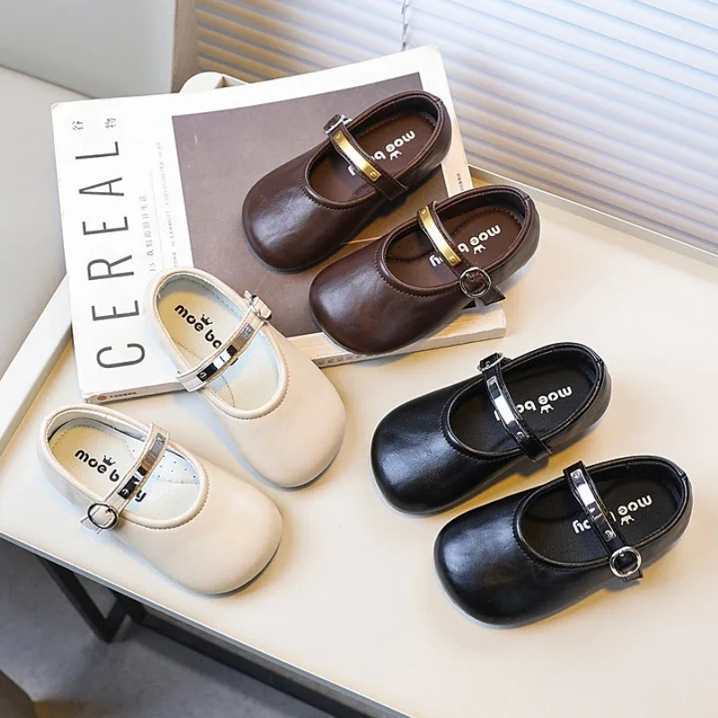 

New Children Spring Autumn Shoes Trend Hook Loop Little Girls Flat Shoes Simple Kids Causal Leather Shoes Fashion Soft Bottom