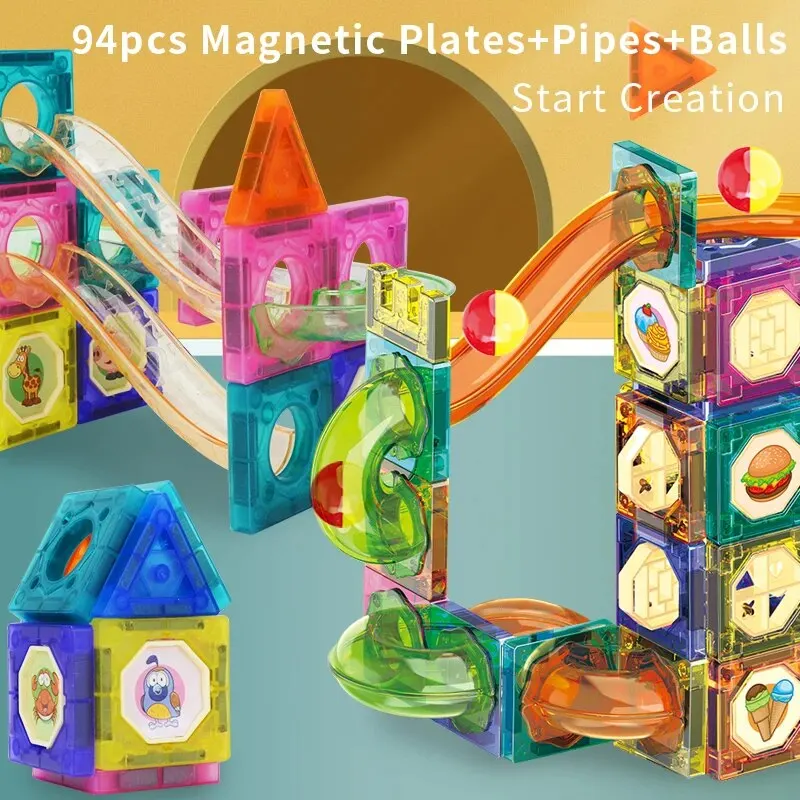 Magnetic Building Blocks Toys for Kids with Ball Track Educational STEM Toys Gifts for Boys Girls 3D Developmental Stacking Toy