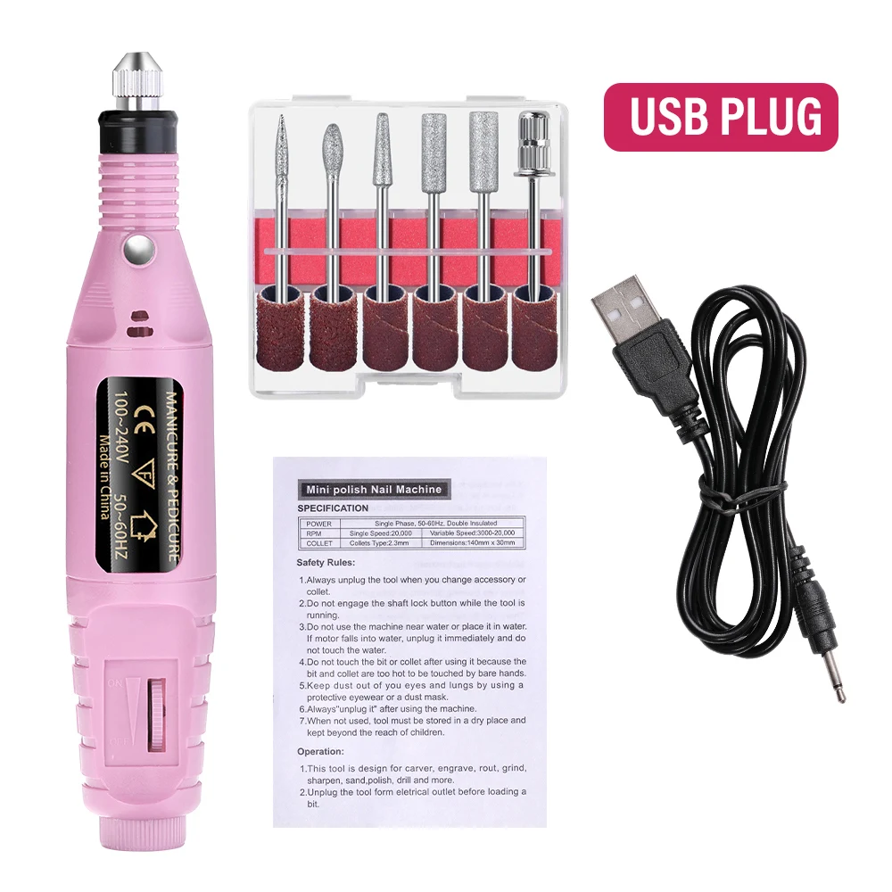 Elektrische nagelschuurmachine Set Nagelboormachine Slijpapparatuur Frees voor manicure pedicure Sterk polijstgereedschap