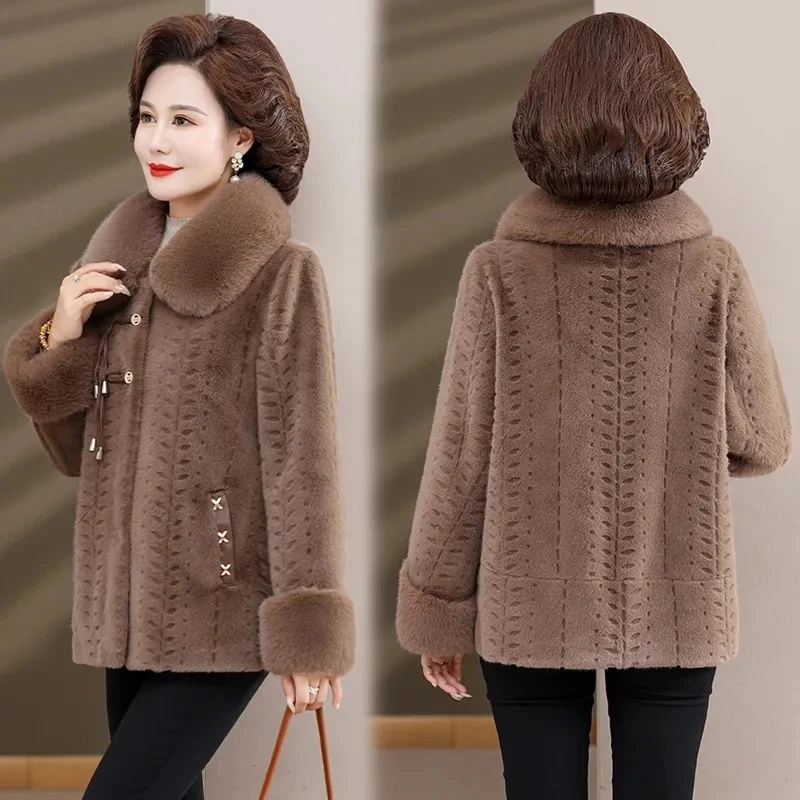 Chaqueta de piel madre para mujer, abrigo de visón Noble, cuello de piel de zorro para mujer de mediana edad, abrigo corto, prendas de vestir de terciopelo de visón, alta calidad, Invierno