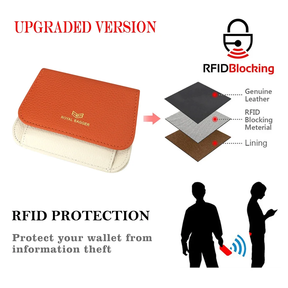 Royal Bagger dompet pendek pemblokir RFID, dompet kartu kredit kulit asli, dompet koin dengan gantungan kunci 2137