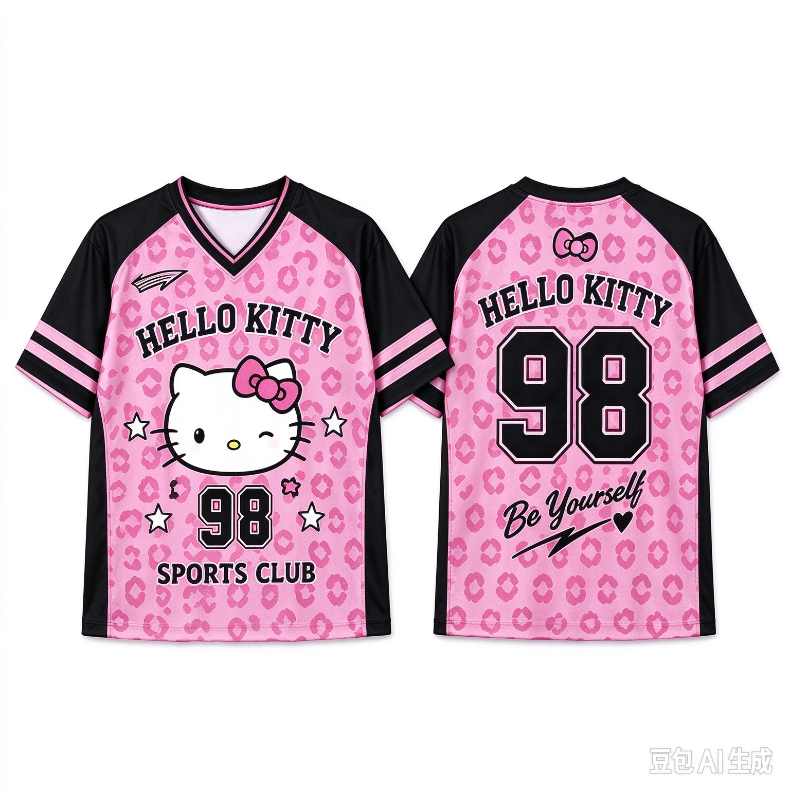 2026 Cute Hello Kitty 3D Print Short-Sleeve T-Shirt – Trendy V-Neck Athletic Casual Top for Girls (Quick-Dry Sportswear)